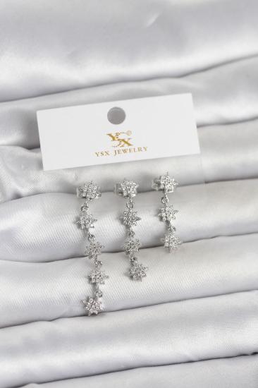 Pirinç Gümüş Renk Sıralı Kutup Yıldızı Model 3’lü Kadın Küpe