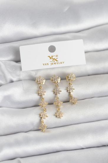 Pirinç Gold Renk Sıralı Kutup Yıldızı Model 3’lü Kadın Küpe