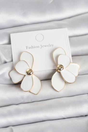 Beyaz Mineli Lotus Model Pirinç Kadın Küpe