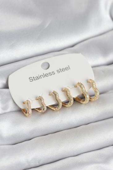 316L Çelik Gold Renk 6’lı Set Kalp Form Kadın Küpe