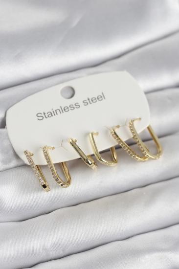 316L Çelik Gold Renk 6’lı Set Geometrik Model Kadın Küpe