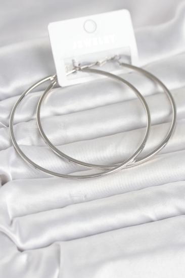 Gümüş Renk Pirinç Köşeli Kenar Halka 72 mm Kadın Küpe