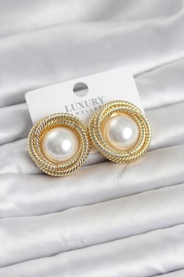 Pirinç Gold Renk Sarmal Model İncili Kadın Küpe