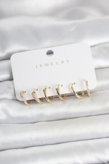 Pirinç Gold Renk Yılan Model Kadın Küpe Seti