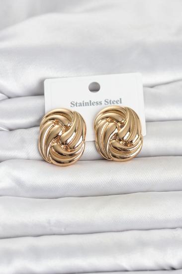 316L Çelik Gold Renk Motif Desen Model Kadın Küpe