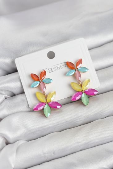 Karışık Renkli Kristal Çiçek Küpe