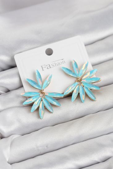 Buz Mavisi Renk Kristal Taşlı Lotus Model Kadın Küpe