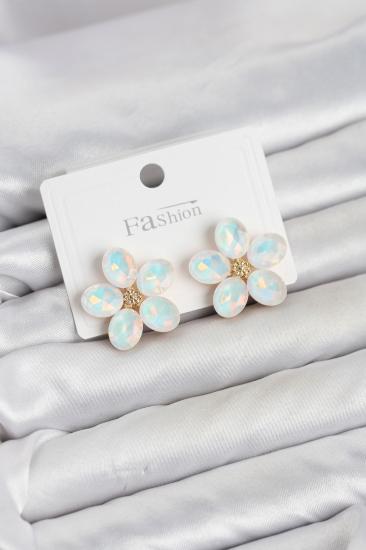 Beyaz Renk Kristal Taşlı Çiçek Model Kadın Küpe