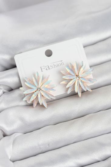 Lotus Model Beyaz Renk Kristal Taşlı Kadın Küpe