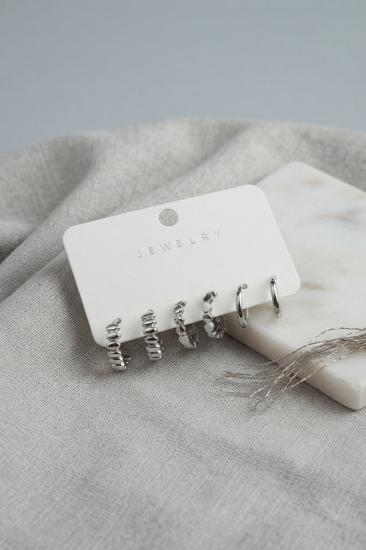 Gümüş Renk Halka Model 6’lı Küpe Seti
