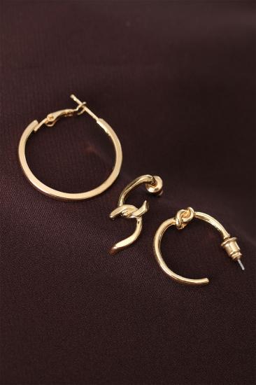 Düğüm Model Altın Renk Metal Çoklu Küpe