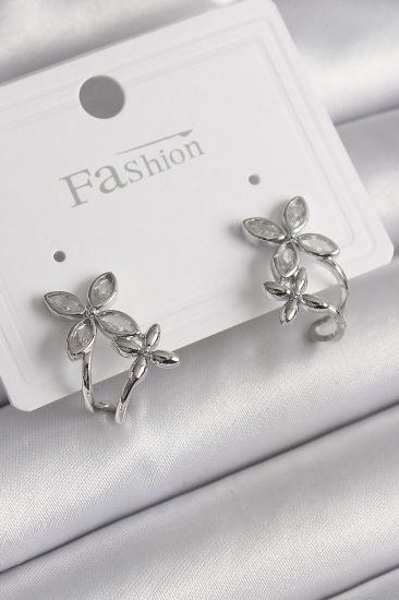 Pirinç Gümüş Renk Zirkon Taşlı 2’Li Çiçek Model Kadın Küpe