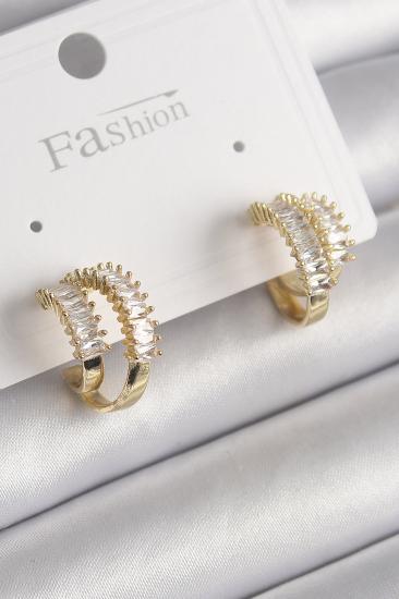 Pirinç Gold Renk 2’Li Zirkon Taşlı Halka Model Kadın Küpe