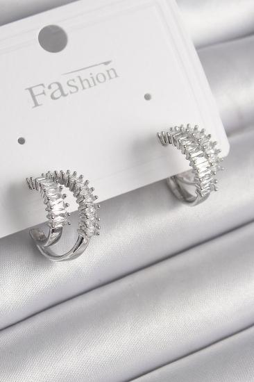 Pirinç Gümüş Renk 2’Li Zirkon Taşlı Halka Model Kadın Küpe