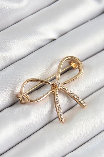 Zirkon Taş Detaylı 3D Fiyonk Figürlü Gold Renk Kadın Broş