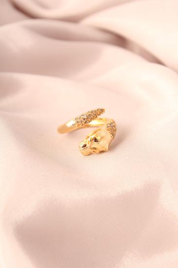 Gold Renk Metal Zirkon Taşlı Kaplan Model Ayarlanabilir Kadın Yüzük