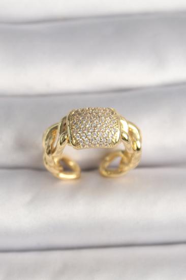 Pirinç Gold Renk Ayarlanabilir Zirkon Taşlı Kadın Yüzük