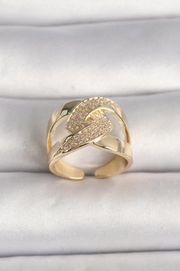 Pirinç Gold Renk Ayarlanabilir Zirkon Taşlı Kadın Yüzük