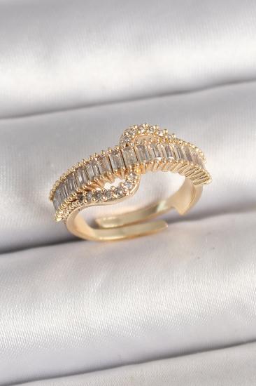 Pirinç Gold Renk Su Yolu Zirkon Taşlı Ayarlanabilir Model Kadın Yüzük