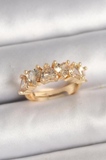 Pirinç Gold Renk Zirkon Taşlı Kalp Model Ayarlanbilir Kadın Yüzük