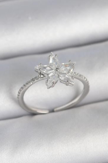 Pirinç Gümüş Renk Zirkon Taşlı Yıldız Model Ayarlanabilir Kadın Yüzük