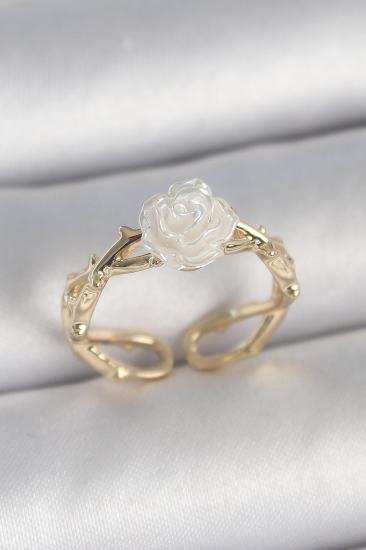 Pirinç Gold Renk Beyaz Gül Model Ayarlanabilir Kadın Yüzük