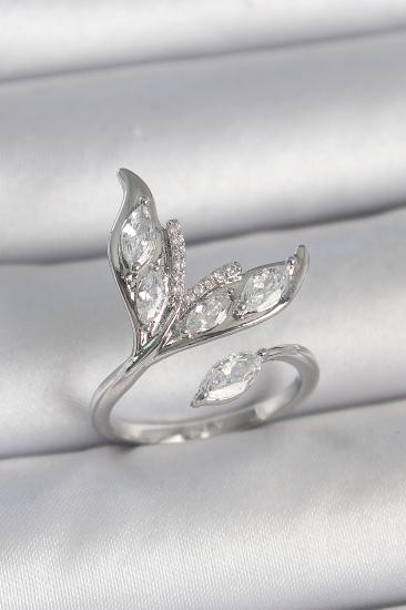 Pirinç Gümüş Renk Zirkon Taşlı Balık Kuyruğu Model Ayarlanabilir Kadın Yüzük