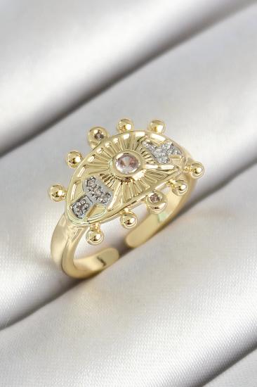 Pirinç Göz Figürlü Zirkon Taşlı Gold Renk Ayarlanabilir Kadın Yüzük