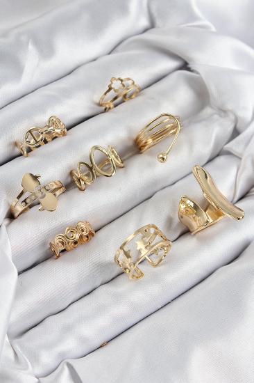 Pirinç Sarmal Ve Yıldız Model Gold Renk Kadın Yüzük Kombin Set