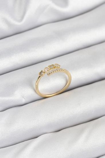 Pirinç Gold Renk Kalpli Detaylı Zirkon Taşlı Kadın Yüzük