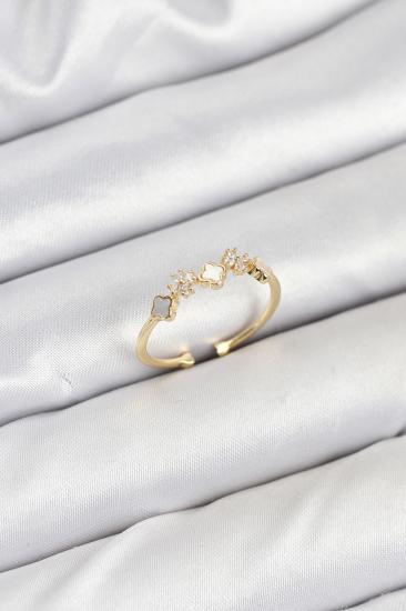 Pirinç Gold Renk Minimal Yonca Detaylı Kadın Yüzük