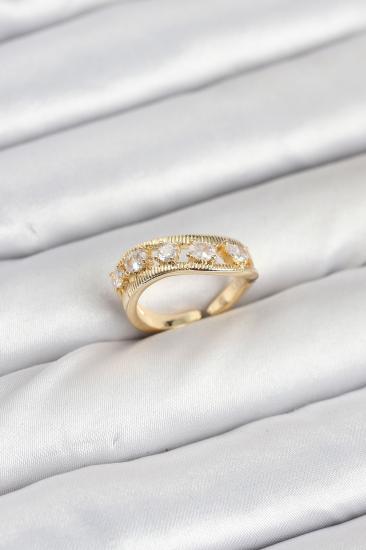 Pirinç Gold Renk Zirkon Taşlı Kadın Yüzük
