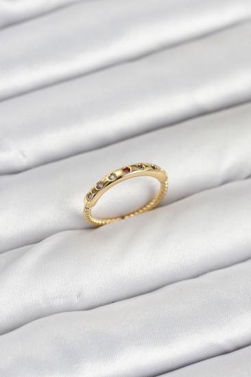 Pirinç Gold Renk Renkli Zirkon Taşlı Kadın Yüzük
