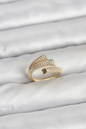 Gold Renk Zirkon Taşlı Pirinç Kadın Yüzük
