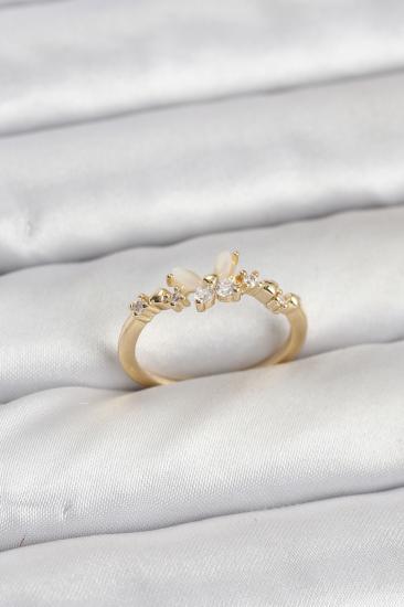 Kelebek Model Gold Renk Pirinç Kadın Yüzük