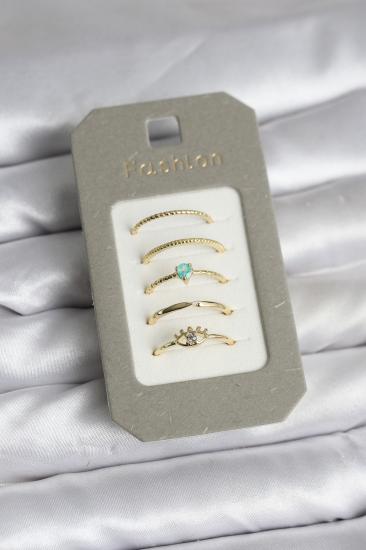 Pirinç Gold Renk 5’li Yüzük Seti