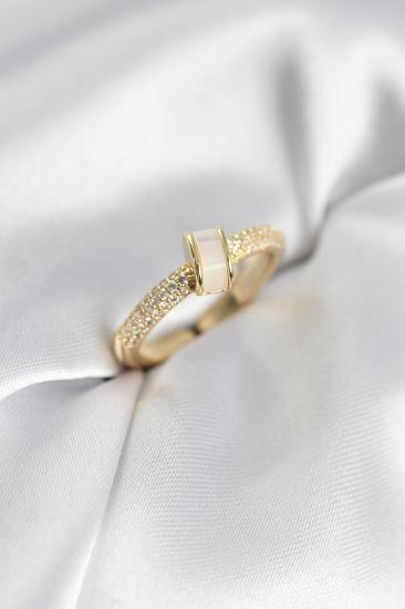 Zirkon Taşlı Sedefli Gold Renk Kadın Yüzük