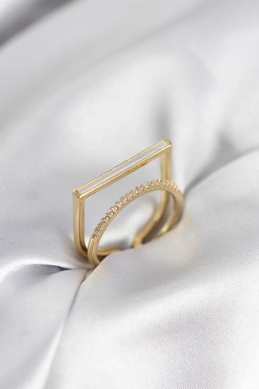 Gold Renk Sedefli Zirkon Taşlı 2’li Kadın Yüzük