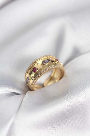 Gold Renk Zirkon Taşlı Vintage Kadın Yüzük