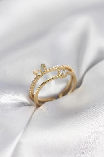 Gold Renk 2’li Zirkon Taşlı Kelebek Model Kadın Yüzük
