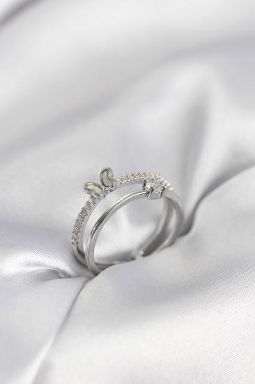 Gümüş Renk 2’li Zirkon Taşlı Kelebek Model Kadın Yüzük