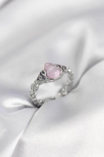 Gümüş Renk Pembe Damla Model Kadın Yüzük