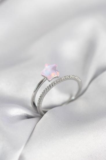 Gümüş Renk Zirkon Taşlı Pembe Halley Model Kadın Yüzük