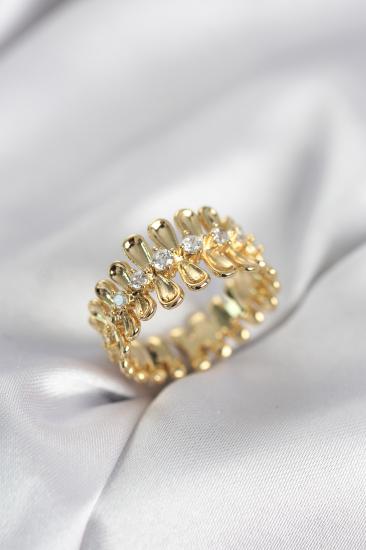 Gold Renk Zirkon Taşlı Sıralı Damla Model Kadın Yüzük