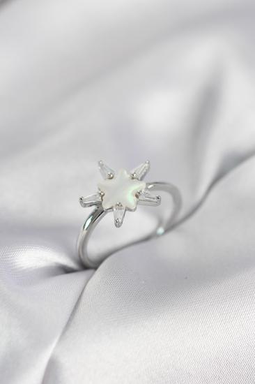 Gümüş Renk Yıldız Model Sedefli Zirkon Taşlı Kadın Yüzük