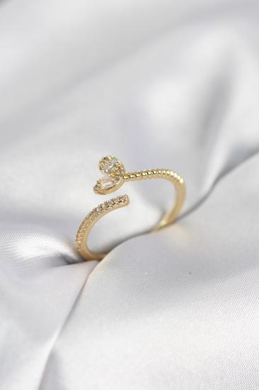 Gold Renk Pirinç Kuyruklu Kalp Model Kadın Yüzük