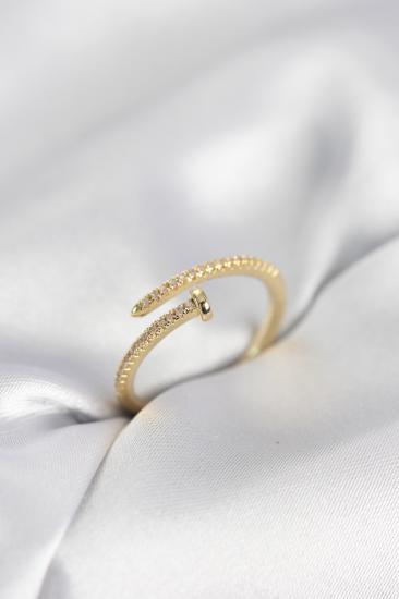Çivi Model Zirkon Taşlı Gold Renk Kadın Yüzük