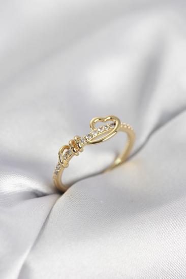 Sarmal Kalp Model Zirkon Taşlı Gold Renk Kadın Yüzük