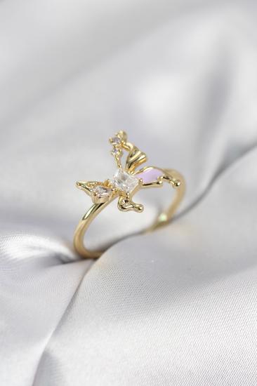 Gold Renk Kelebek Model Zirkon Taşlı Kadın Yüzük