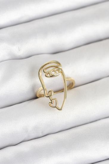 Pirinç Gold Renk Picasso Tarzı Tek Çizgi Yüz Model Kadın Yüzük